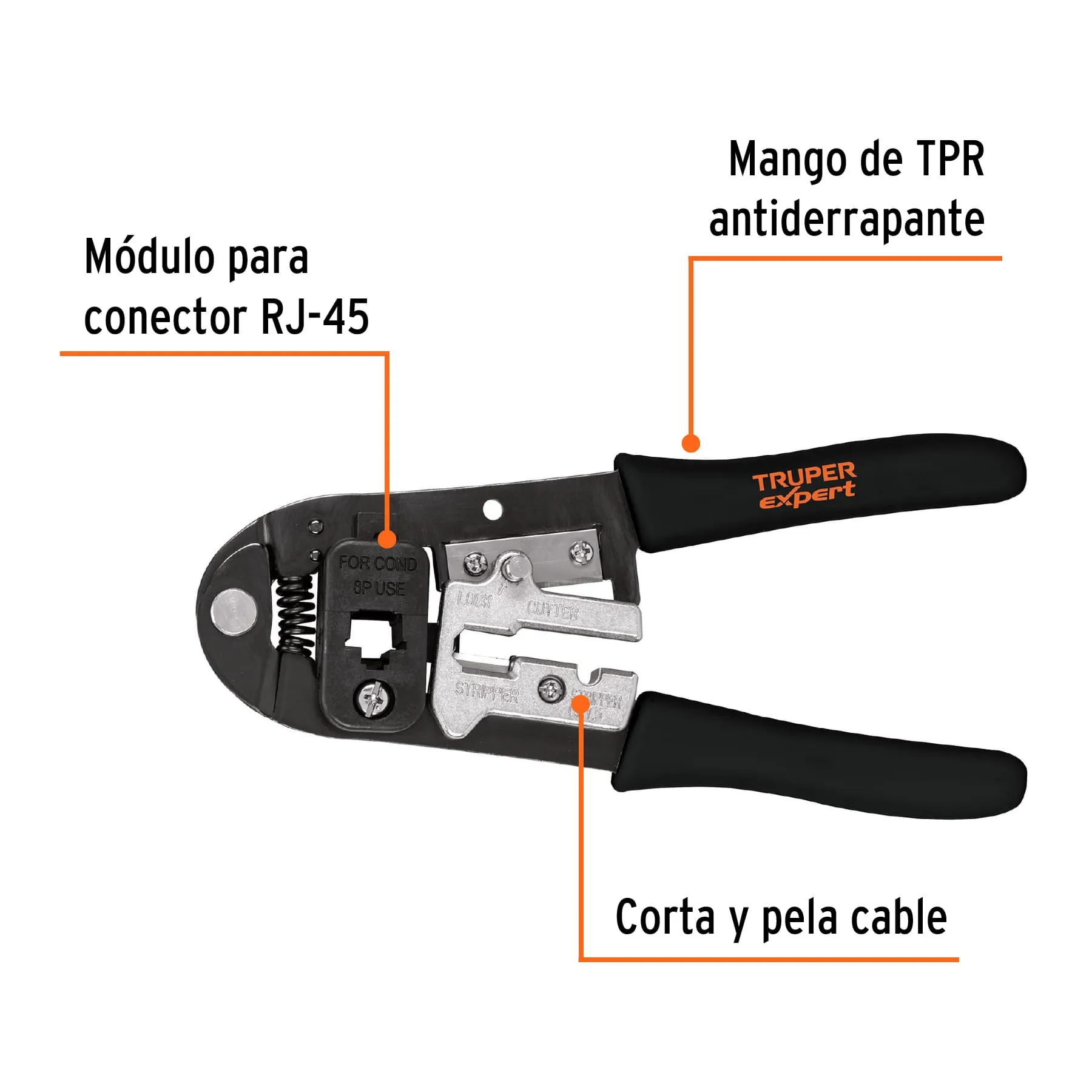 Alicate Ponchadora De Cables 8" Rj-45 Truper Con Cuchilla