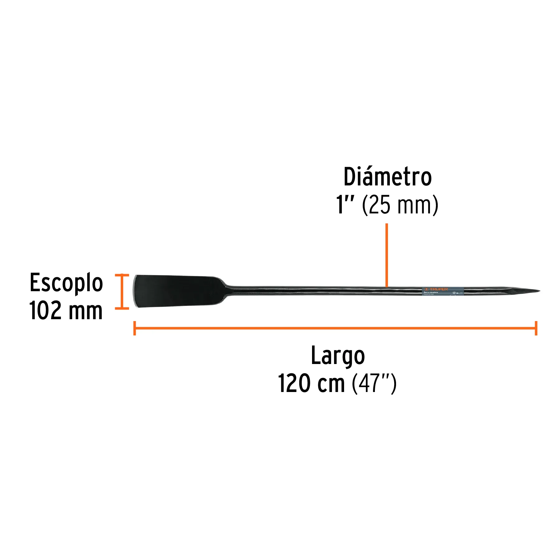 Barra Agrícola De 120 Cm En Acero Medio Carbono, Peso 12 Lb Truper