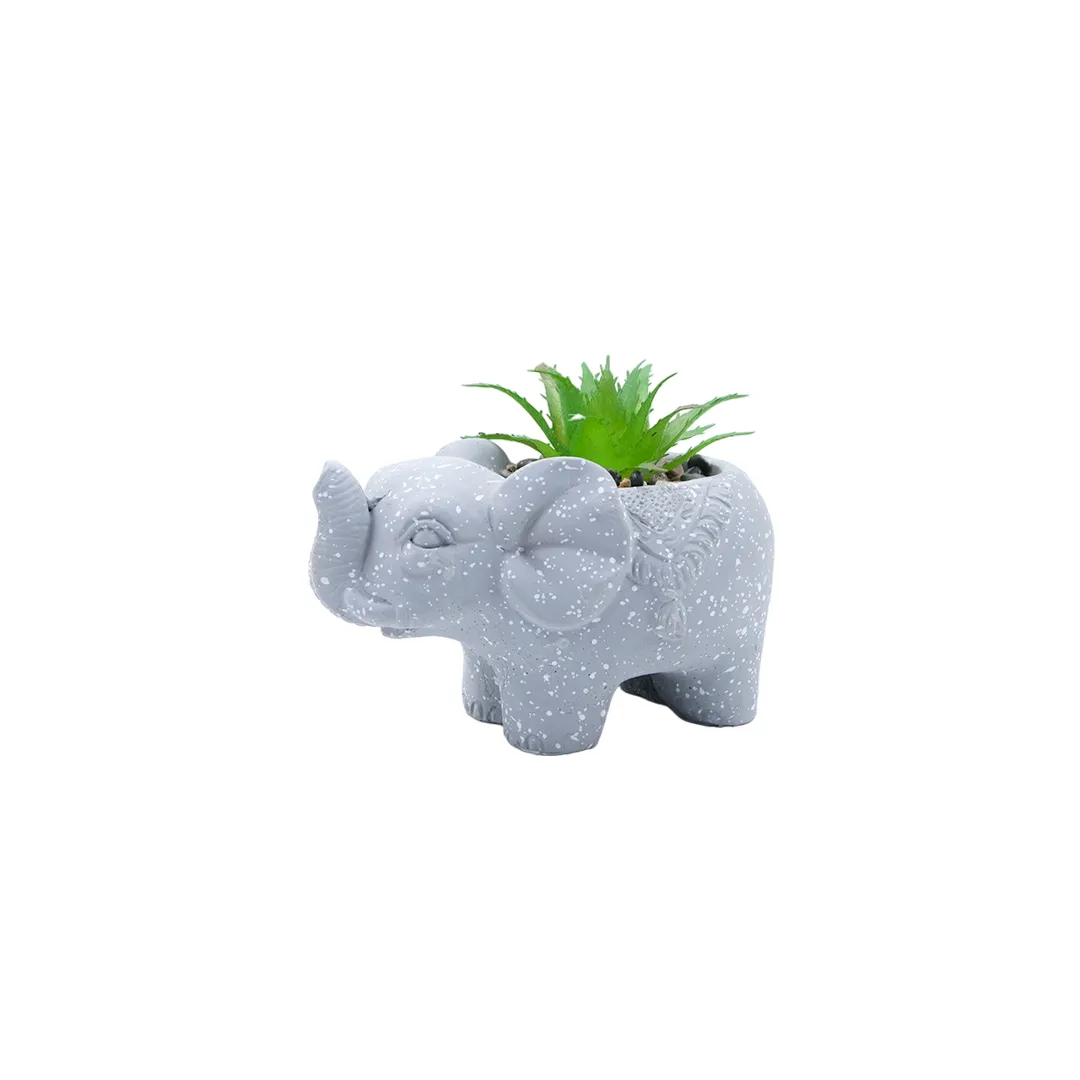 Flor Decorativa Con Maceta Elefante Gris Plata En Ceramica Lafe