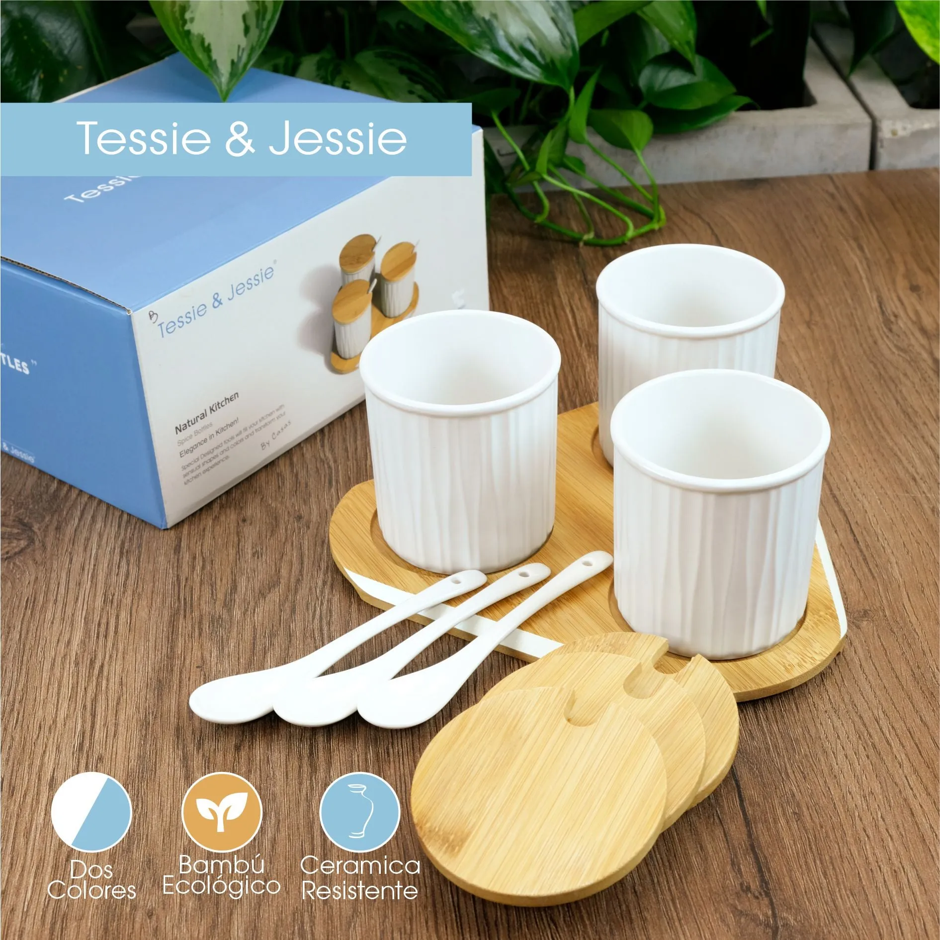 Set Condimenteros X3 En Triangulo Ceramica Blanco