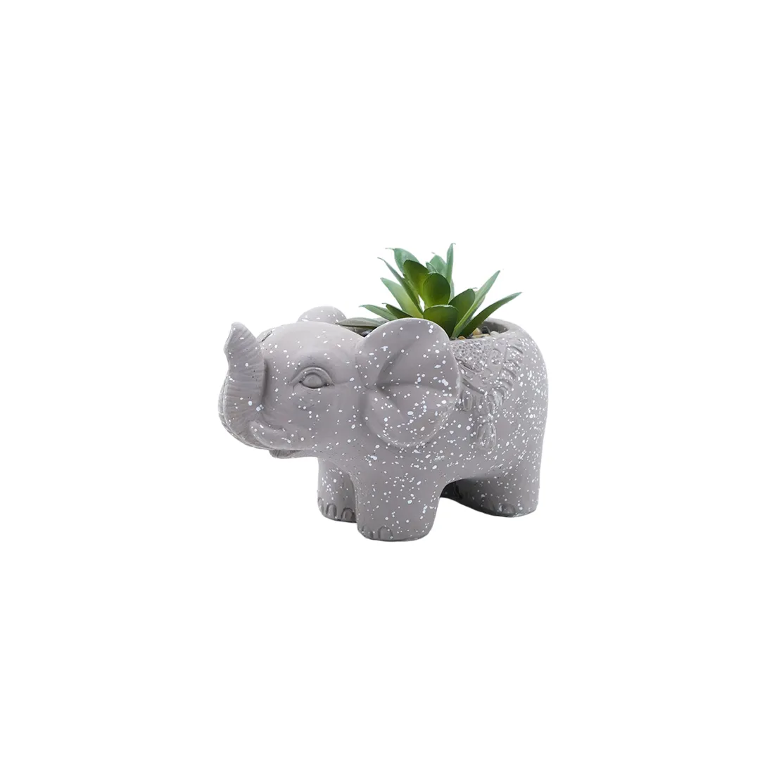 Flor Decorativa Con Maceta Elefante Cafe En Ceramica Lafe