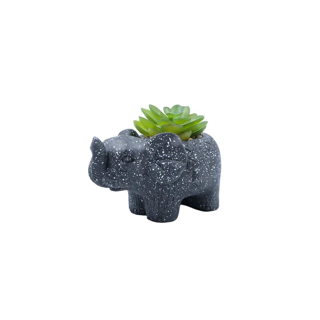 Flor Decorativa Con Maceta Elefante Negra En Ceramica Lafe