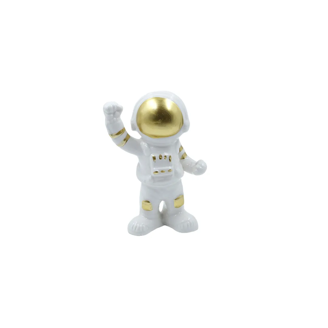 Astronauta Con Mano Arriba Blanco Con Dorado En Ceramica Lafe