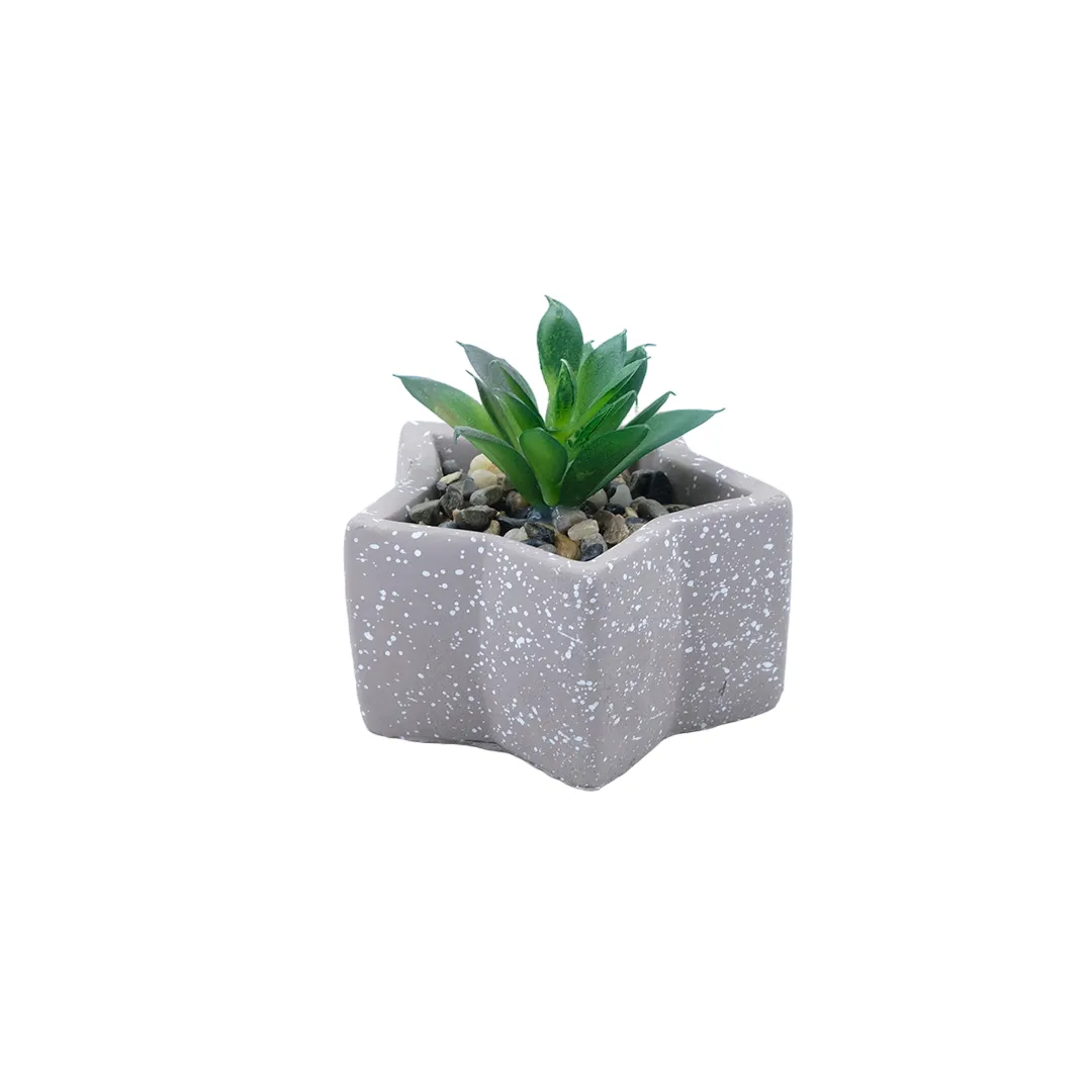 Flor Decorativa Con  Maceta Estrella Gris Plata En Concreto Lafe