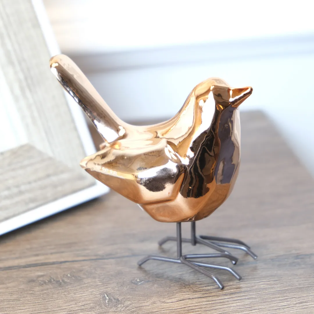 Pajaro Decorativo Oro Rosa En Ceramica Lafe