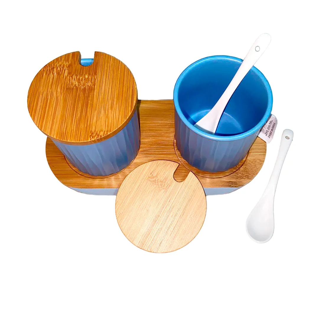 Set Condimenteros X2 En Ceramica Azul Cielo