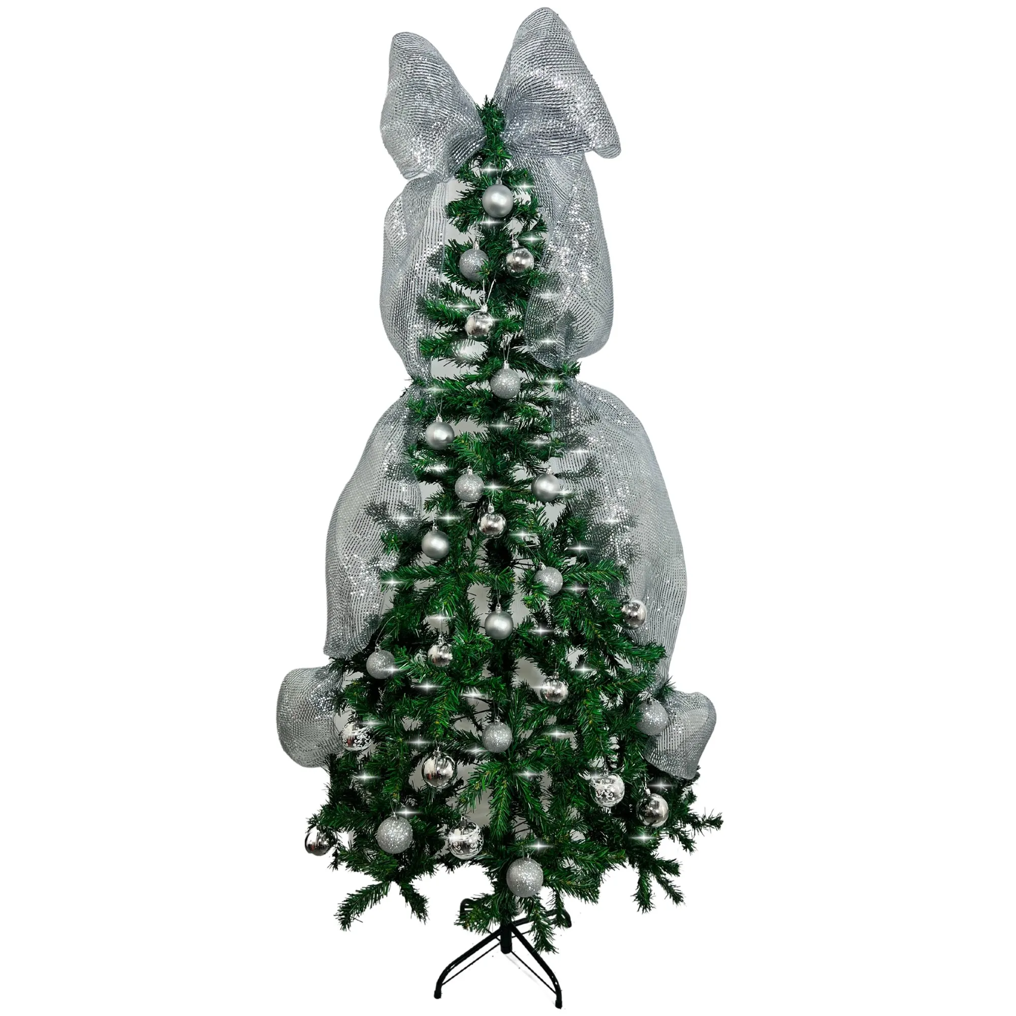 Kit Árbol De Navidad 180cm Con Decoración Plateada Y Luces