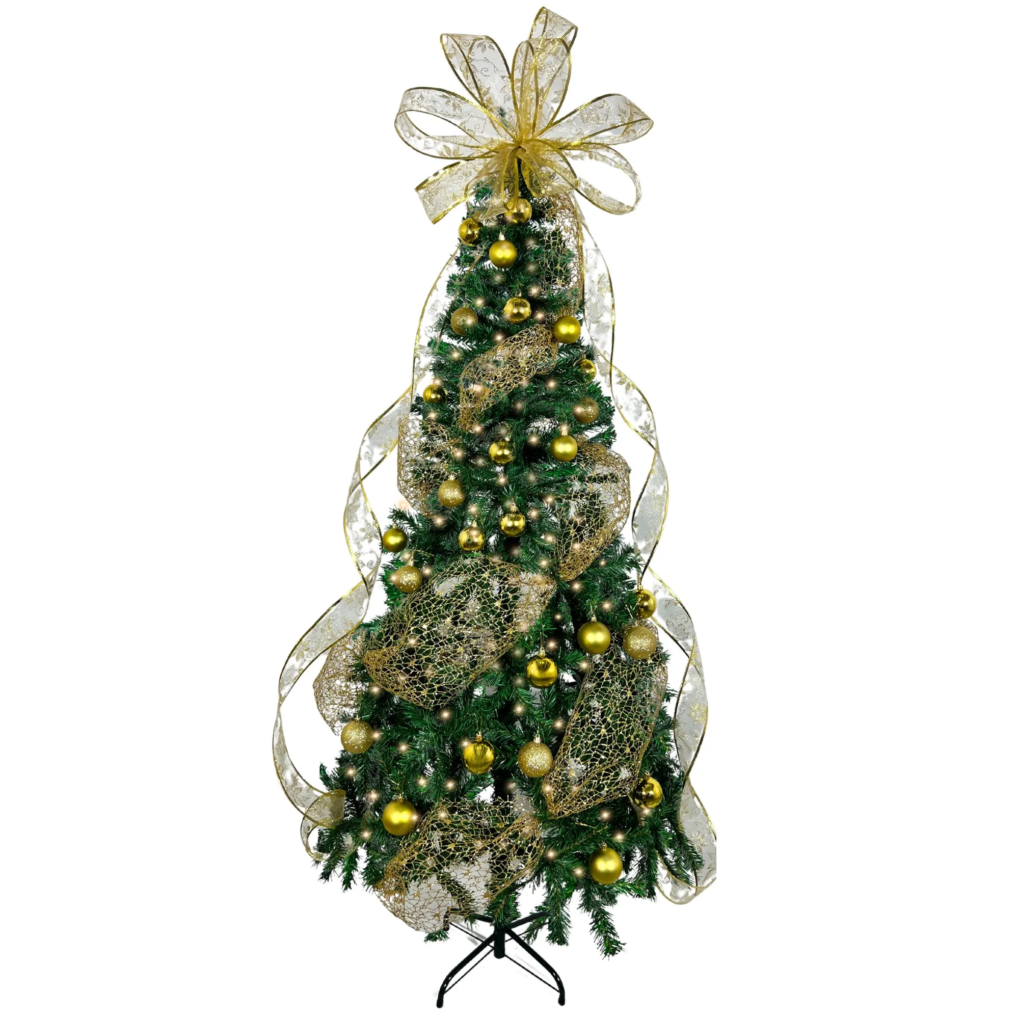 Kit Árbol De Navidad 180cm Con Decoración Dorada Y Luces