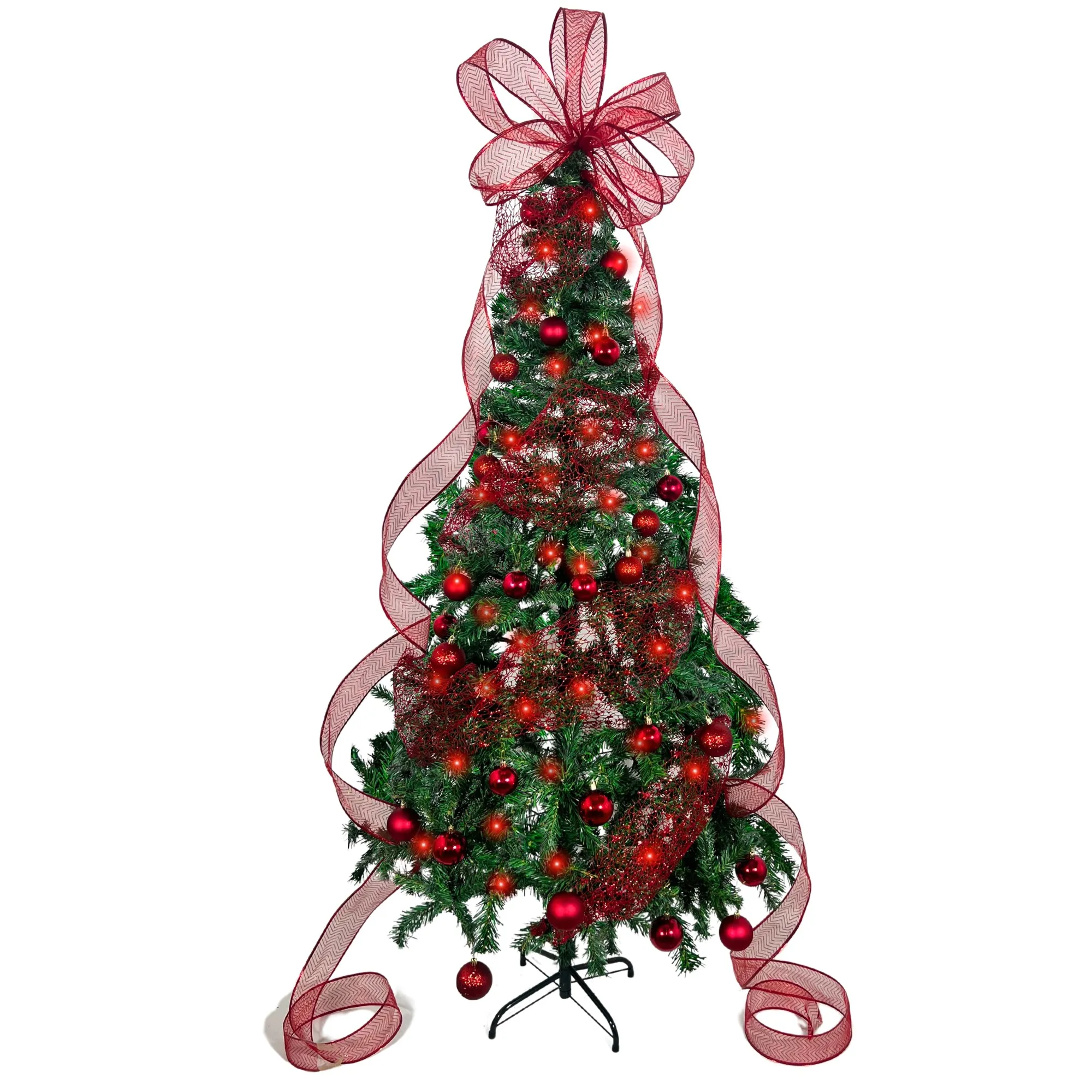 Kit Árbol De Navidad 180cm  Con Decoración Roja Y Luces