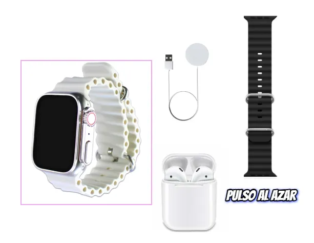 Reloj Smartwatch Ultra Blanco Con Obsequio De Audífono Bluetooth I12 Con 2 Pulsos.