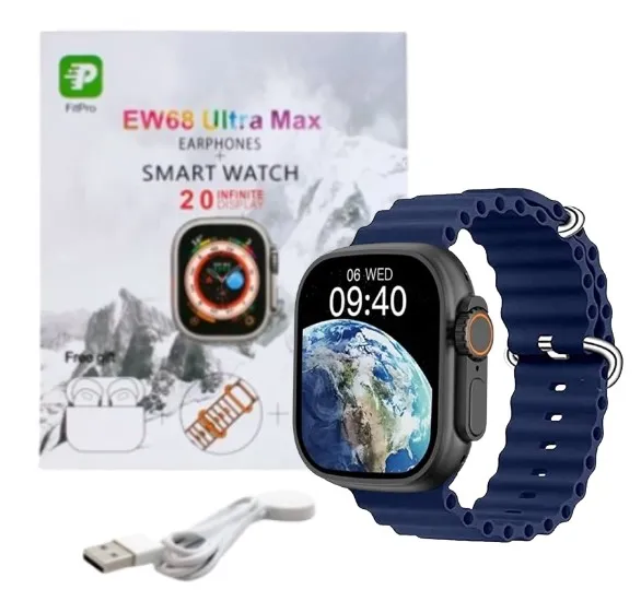  Reloj Smartwatch Ultra Azul Con Obsequio De Audífono Bluetooth I12 Con 2 Pulsos.