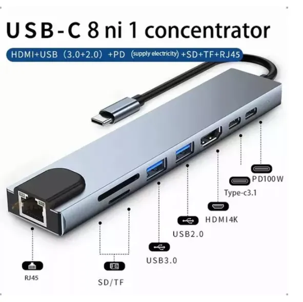 Adaptador USB-C A HDMI 4K 8 En 1