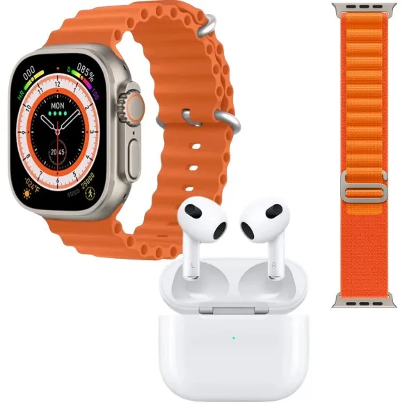 Smartwatch T800 Naranjado Con Obsequio Pulso Al Azar + Airpods Series 3 1.1