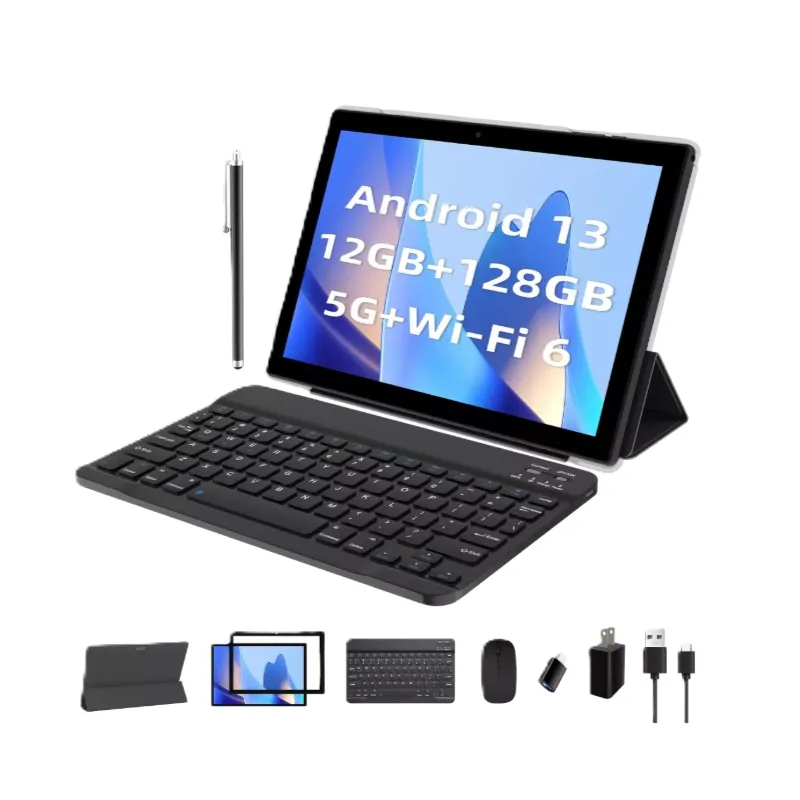 Tablet Android 13 10 Pulg Memoria 12gb +128gb Con Teclado Y Accesorios Color Negro