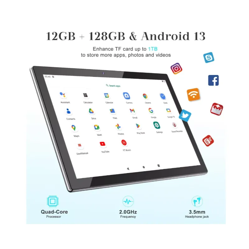 Tablet Android 13 10 Pulg Memoria 12gb +128gb Con Teclado Y Accesorios Color Negro