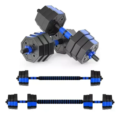 Mancuernas Ajustables Set De 20 Kg Total Fitnics 2en1 +barra Color Azul 