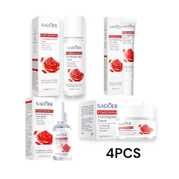 Kit Hidratante Pomegranate Sadoer X4 Piezas (Incluye,  Sérum, Contorno, Crema y Tónico)