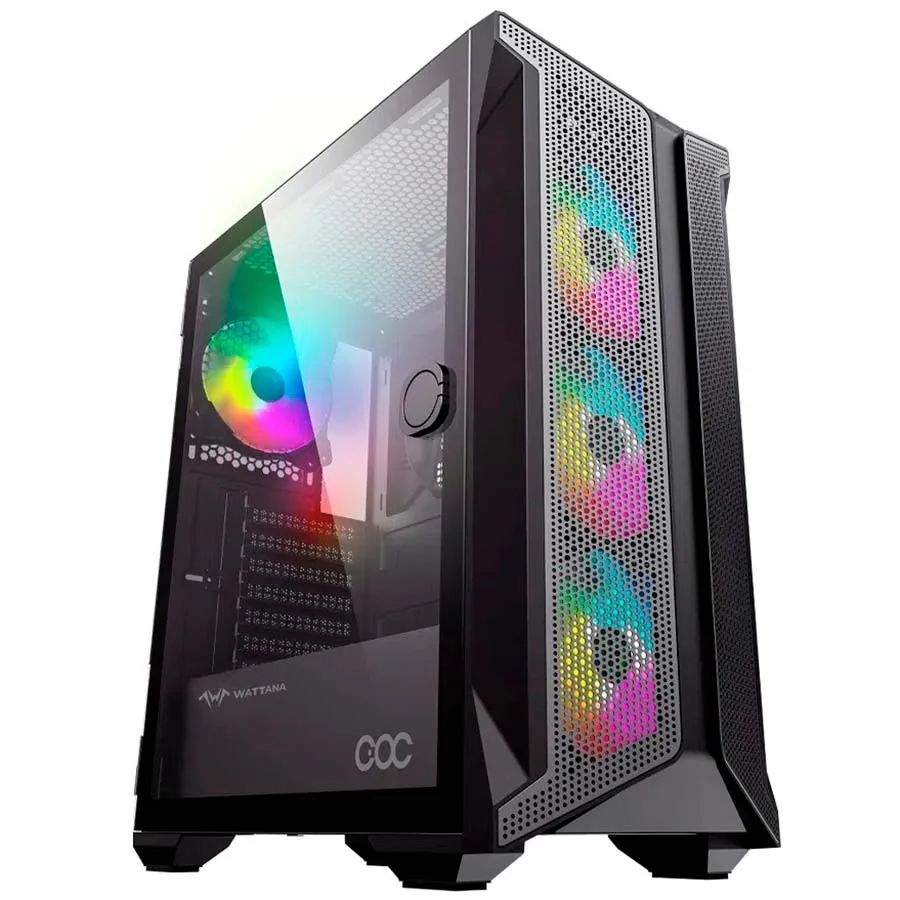 Chasis Gamer Wattana Vorlog + 4 Fans RGB Gabinete Negro Malla Frontal