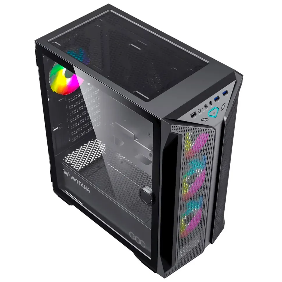 Chasis Gamer Wattana Vorlog + 4 Fans RGB Gabinete Negro Malla Frontal