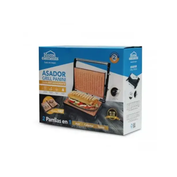 Asador Grill Panini Cobre 180º Home Elements HEGP-215C