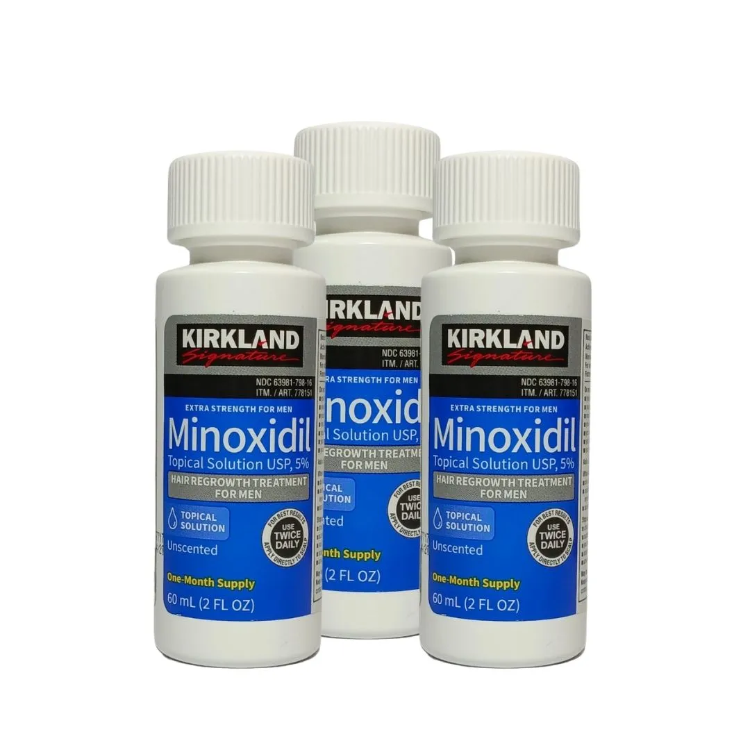 Minoxidil 5% Kirkland x 3 Und +  Shampoo Crecimiento Bioxin5