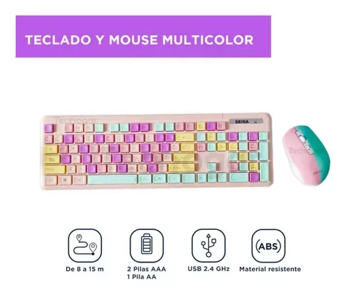 Combo Teclado Mouse Dn-c400 Kit Colores Pastel