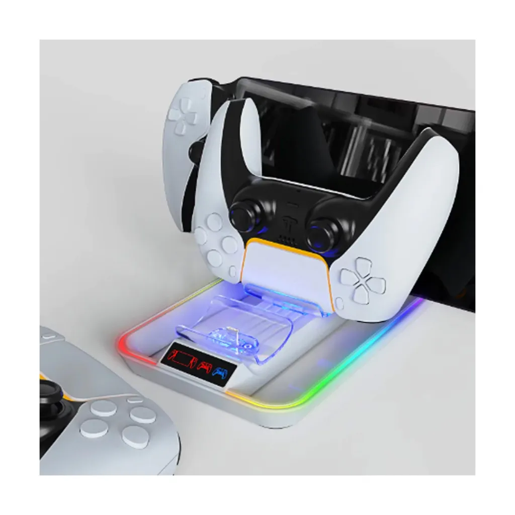 Base Doble Cargador Para Ps5 Slim Con Luz Rgb