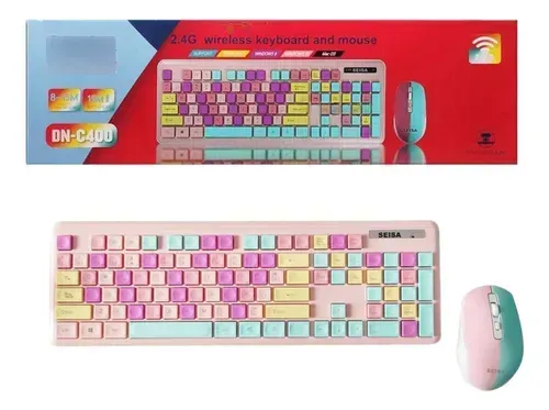 Combo Teclado Mouse Dn-c400 Kit Colores Pastel