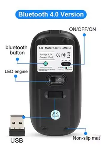 Mouse Ratón Recargable Inalámbrico Y Bluetooth