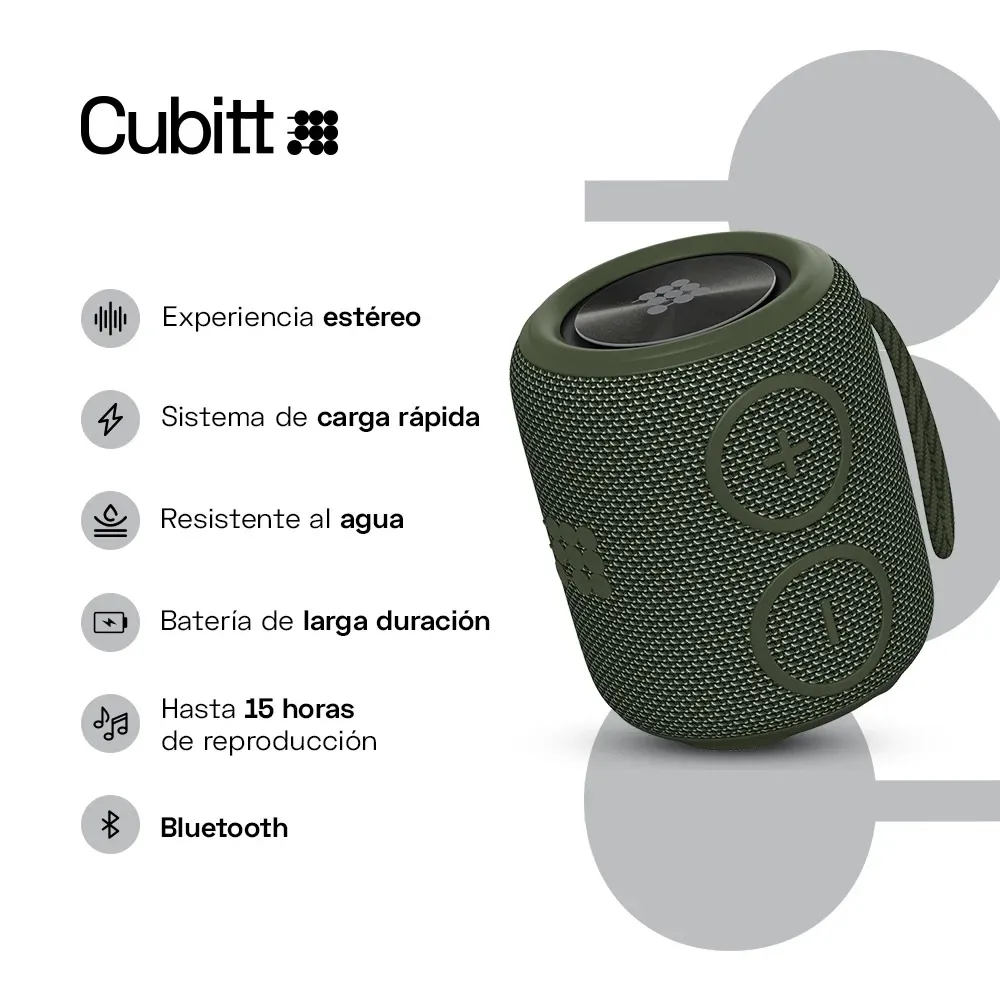 Parlante Power Go Bocina Portátil Cubitt Bluetooth Verde