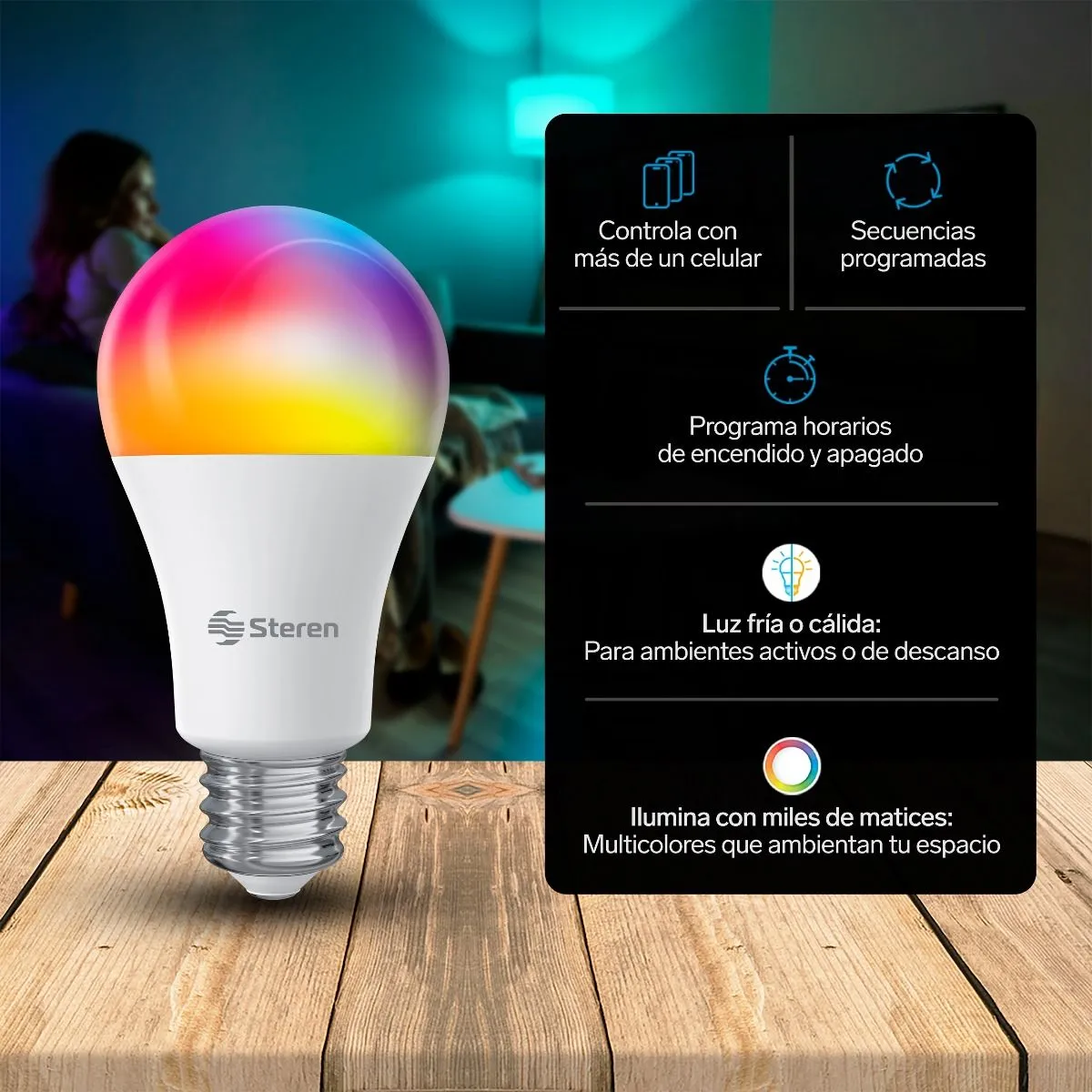 Bombillo Foco Led Wi-fi Multicolor 10w Smart Home Steren