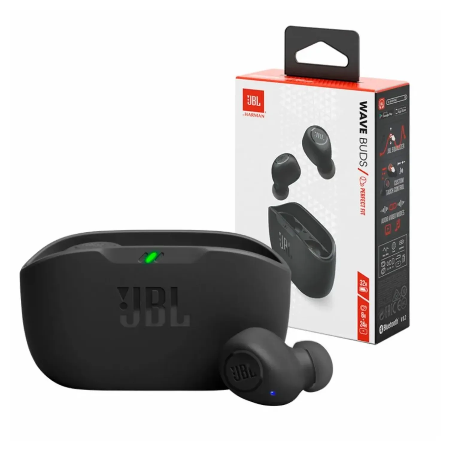 Audífonos JBL Inalámbricos Bluetooth In Ear TWS Wave Buds Negro / Original