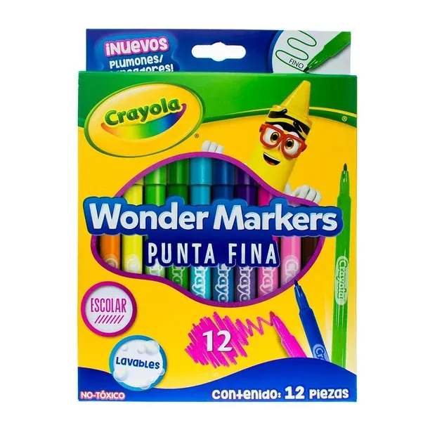 Plumones Crayola Wonder Markers Punta Fina X 12 Colores