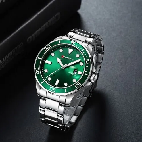 Reloj Curren C8388 Para Hombre Plateado Y Verde