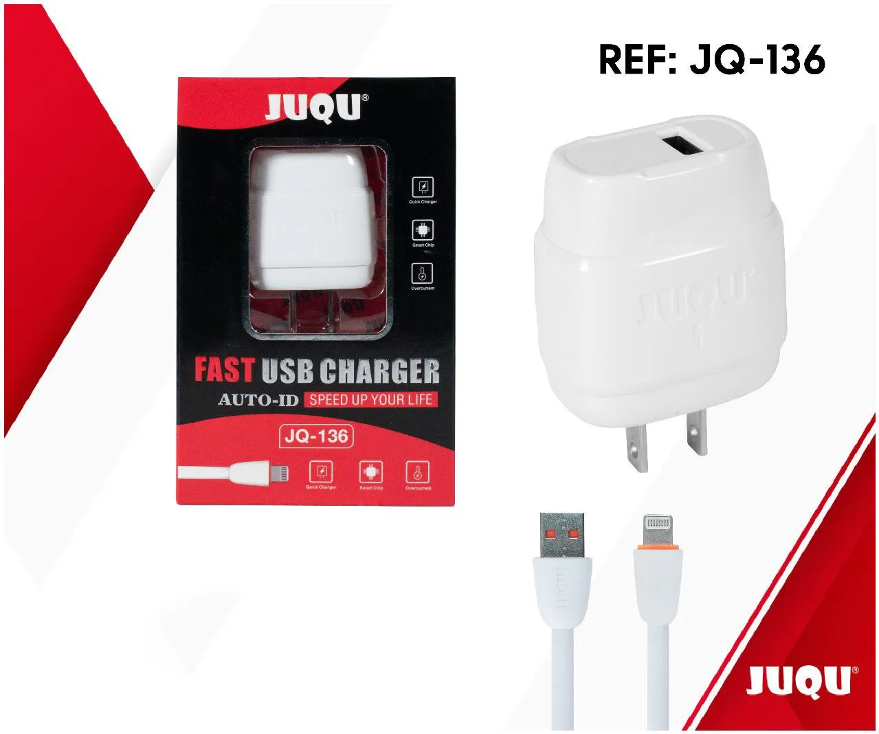 Cargador Juqu  Para IPhone Blanco Jq-136