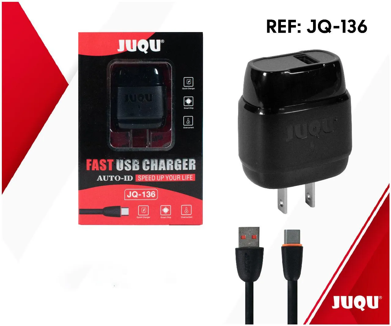 Cargador Juqu Tipo C Negro Jq-136