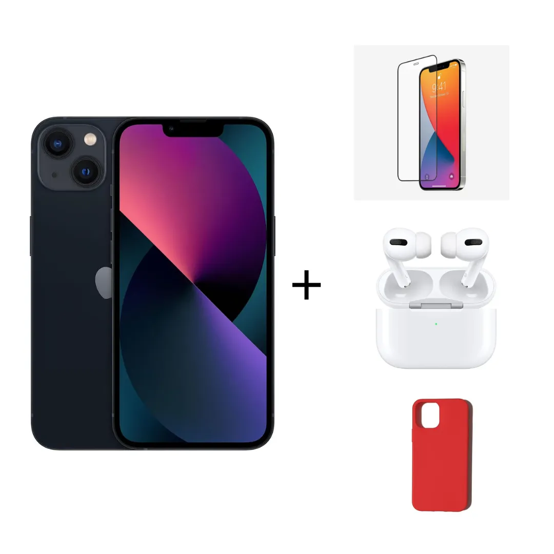 Celular iPhone 13 128 GB + cable + funda + airdpod AAA  12 Meses De Garantía Color NEGRO  Reacondicionado Como nuevo