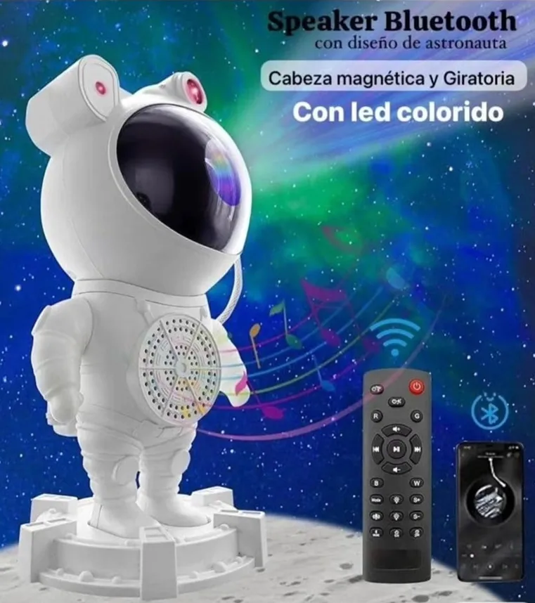 Lámpara Led Astronauta Proyector Bluetooth Musical Nebulosa