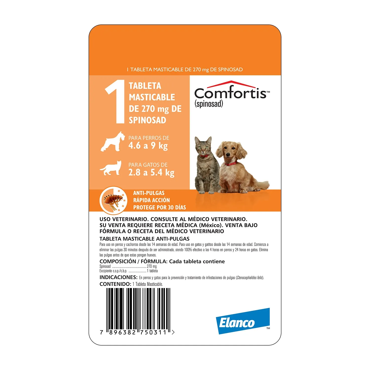 Comfortis Antipulgas Para perros De 4.6 a 9 Kg - Para gatos (De 2.8 a 5.4 Kg)