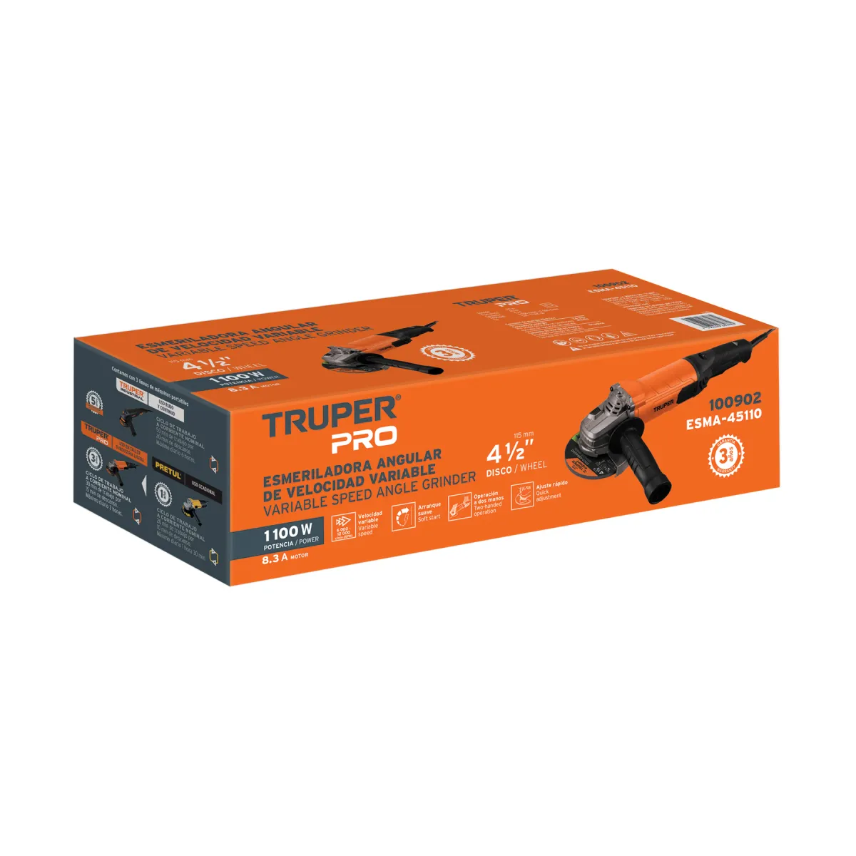 Pulidora Angular 4-1/2" Profesional, 1100W, Truper