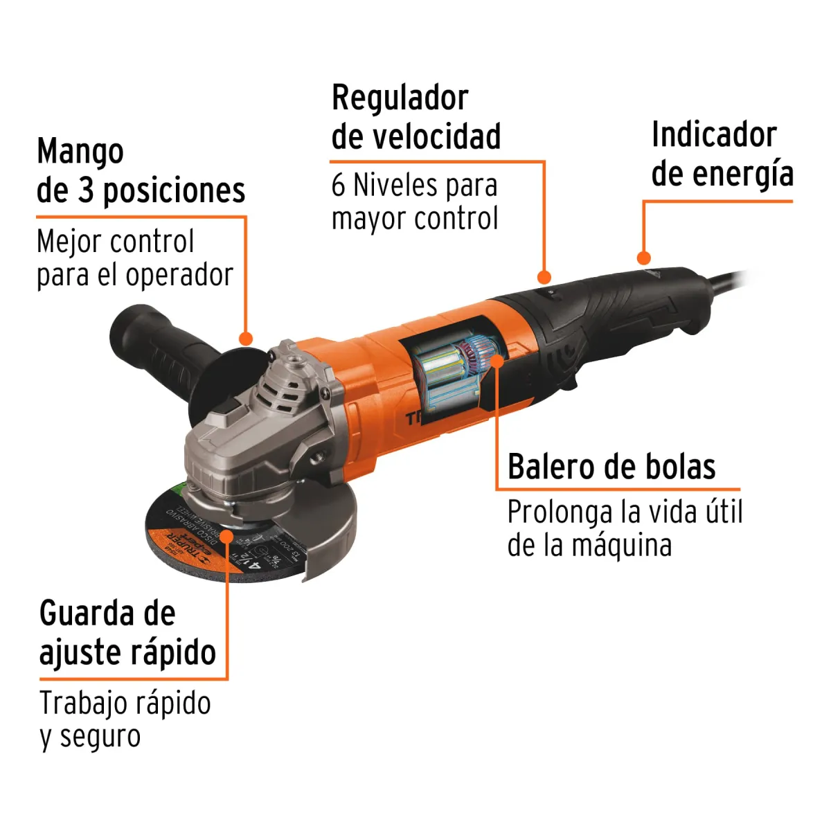 Pulidora Angular 4-1/2" Profesional, 1100W, Truper