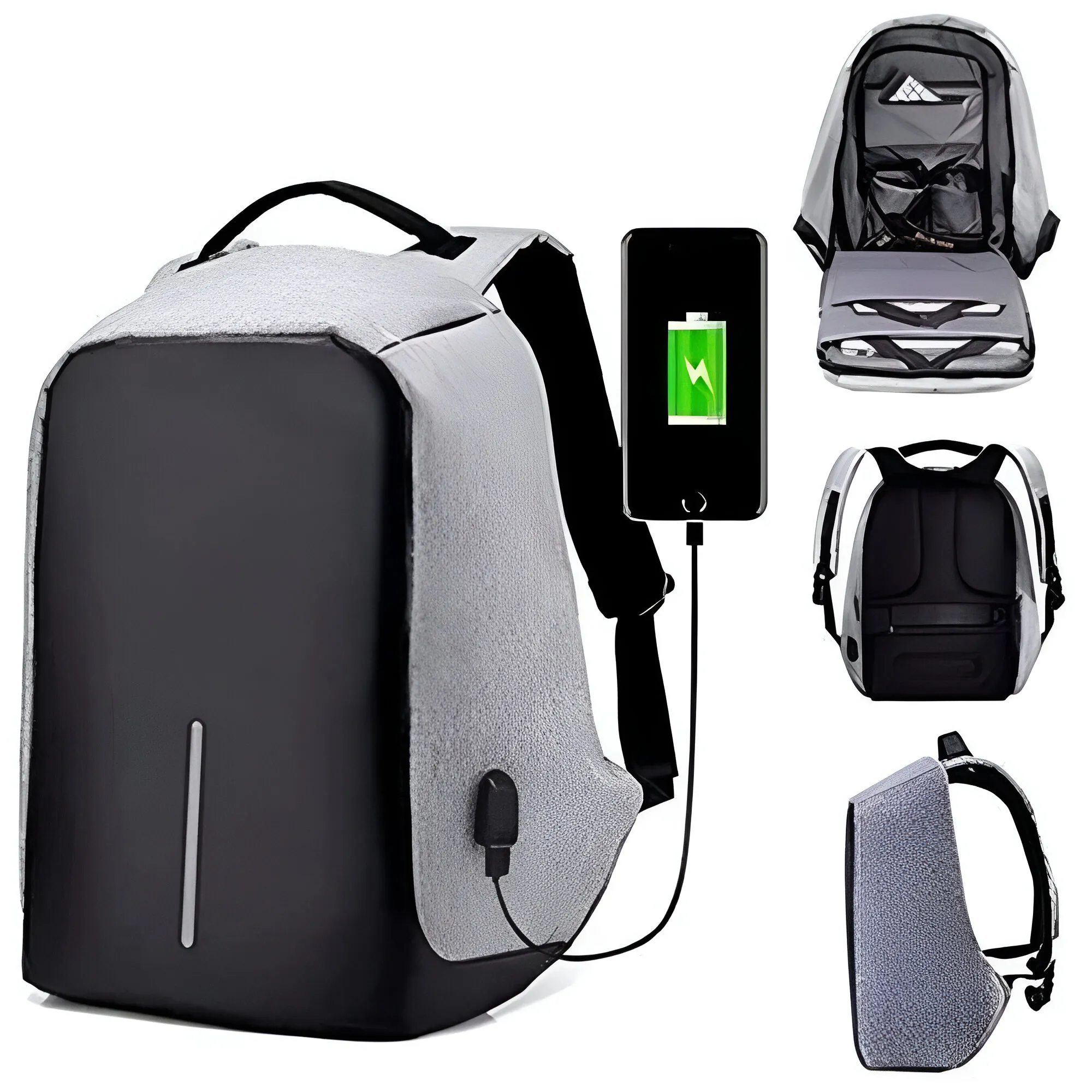 Maleta Antirrobo Mochila Morral AntiRobo Con Cable Seguridad Gris