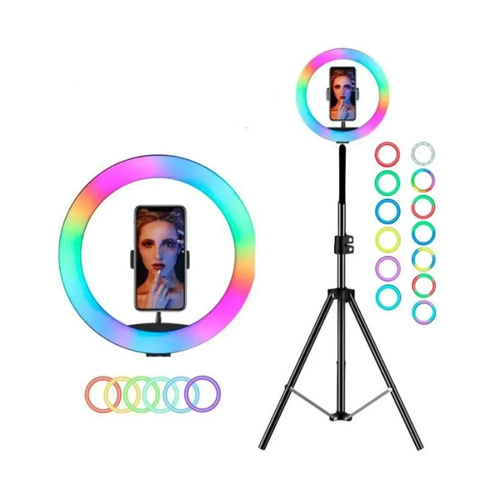 Aro Luz RGB Led MJ26 Celular 26cm Selfie Tiktok Soporte 160cm Video