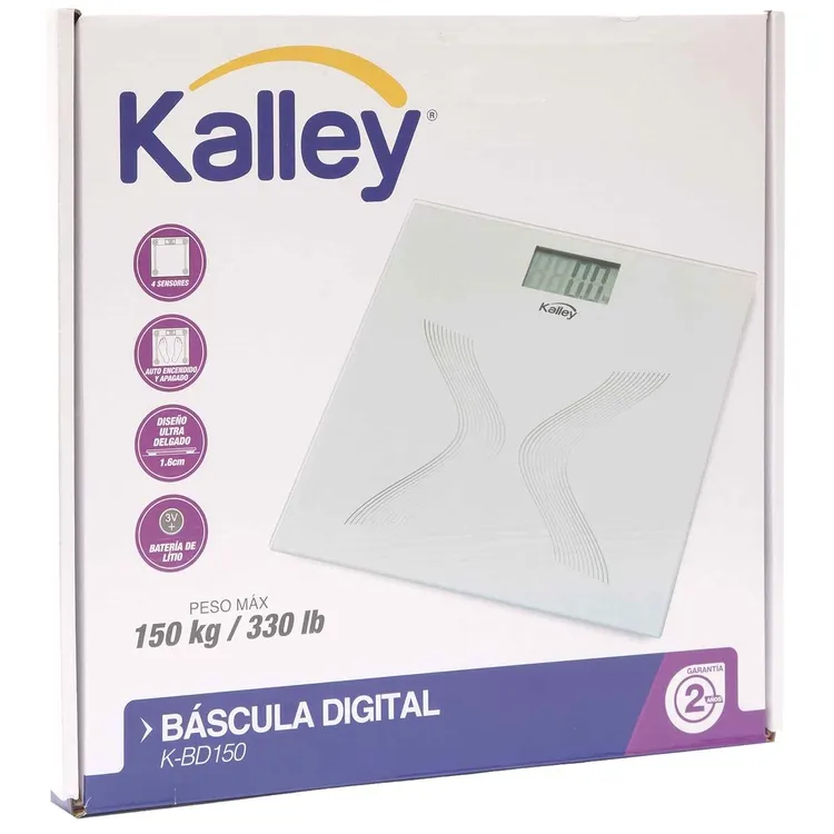 Bascula Digital Kalley Peso Maximo 150 Kg Superficie Vidrio