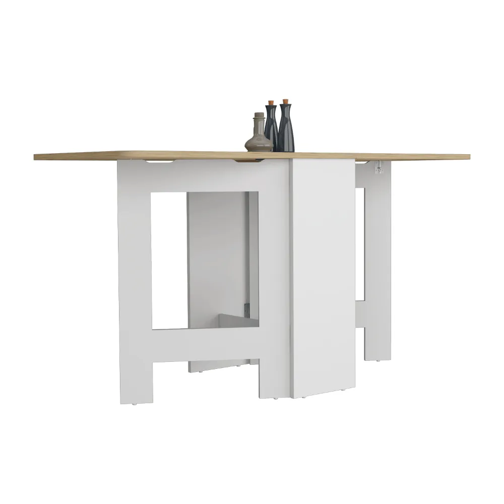 Mesa Auxiliar De Cocina Plegable Merida, Blanco Y Macadamia, Con Amplia Superficie