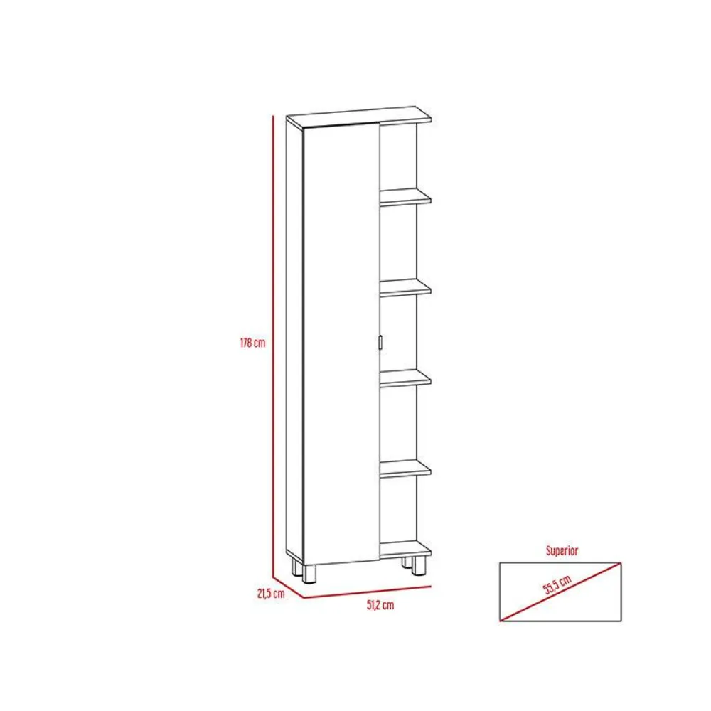 Mueble Esquinero Zendaya, Blanco, Con Cinco Entrepaños