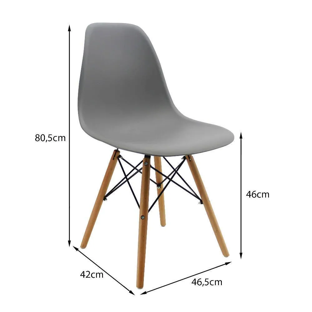 Kit Por 2 Sillas Eames Patas En Madera Para Comedor, Gris