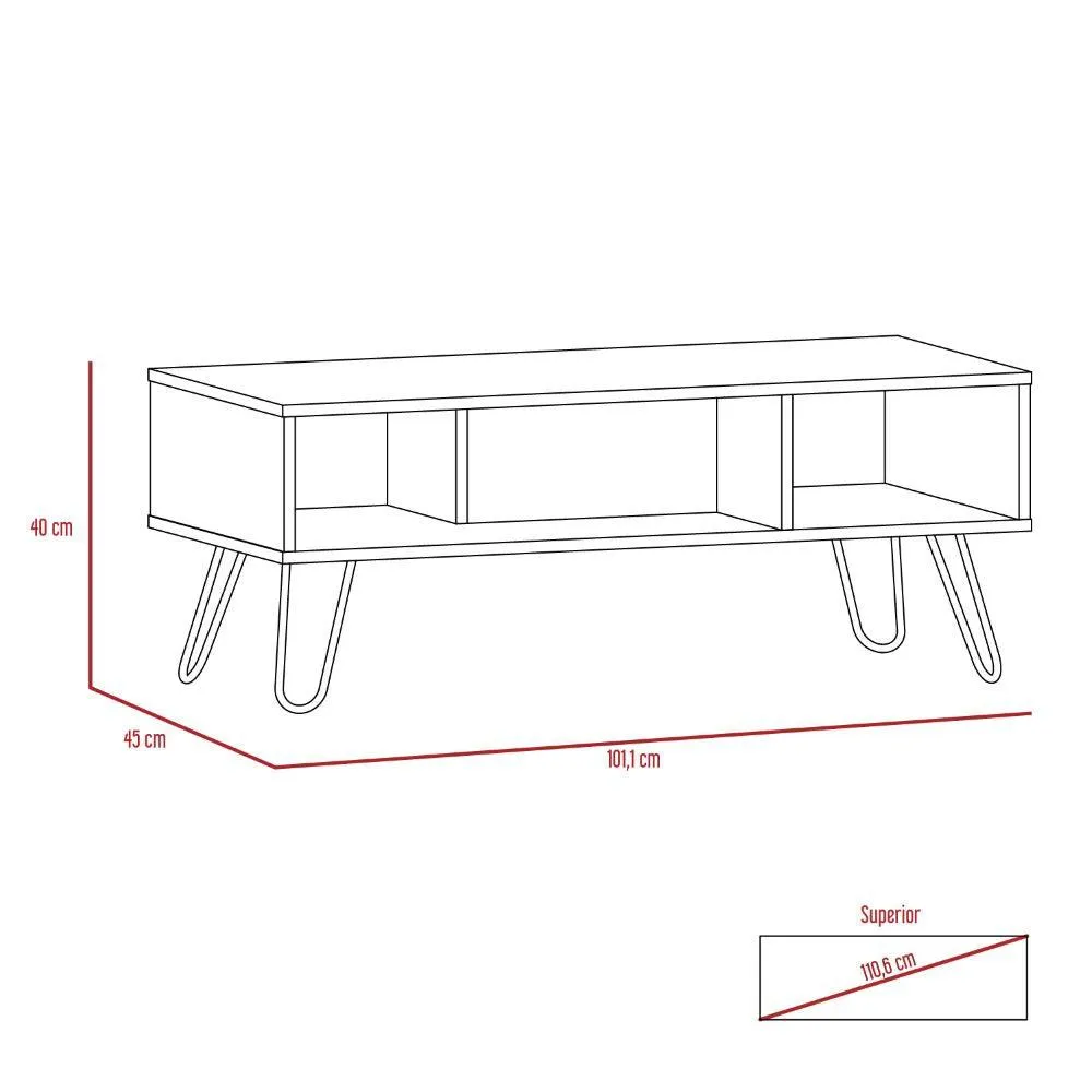 Mesa De Centro Lara, Café Claro, Con Amplio Espacio Y Patas De Acero