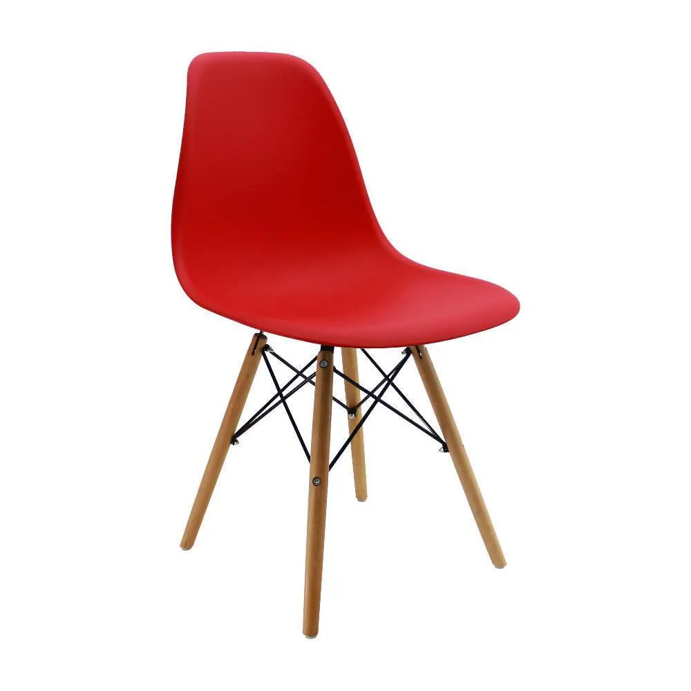 Kit Por 6 Sillas Eames Patas En Madera Para Comedor Roja