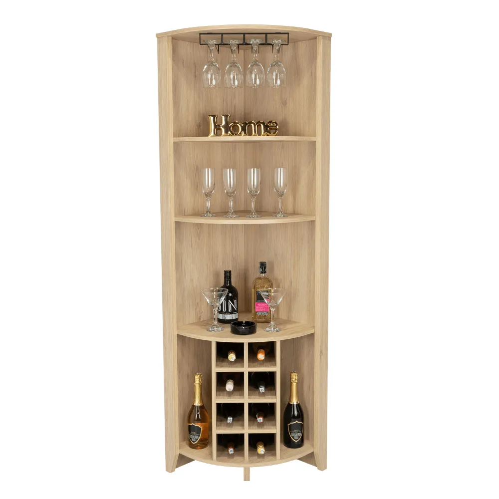 Bar Esquinero Sarume, Beige, Con Amplio Espacio De Almacenamiento Y Porta Copas